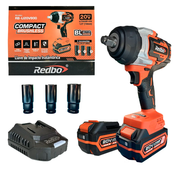 LLAVE DE IMPACTO 1/2 INALAMBRICO 1050NM 20V 4AH*2 1/2" RB-20/1050PBL REDBO