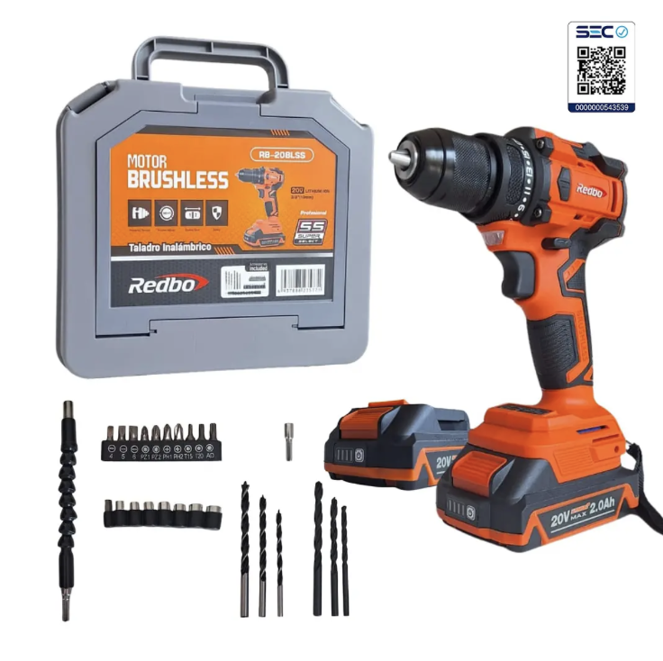 TALADRO PERCUTOR DE IMPACTO 20V INALAMBRICO BRUSHLESS PROFESIONAL 4.0Ah Li-ion RB-20PBL REDBO